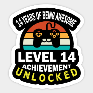 14 Years Of Being Awesome Level 14 Achievement Unlocked Birthday Gamer Son Brother Sticker